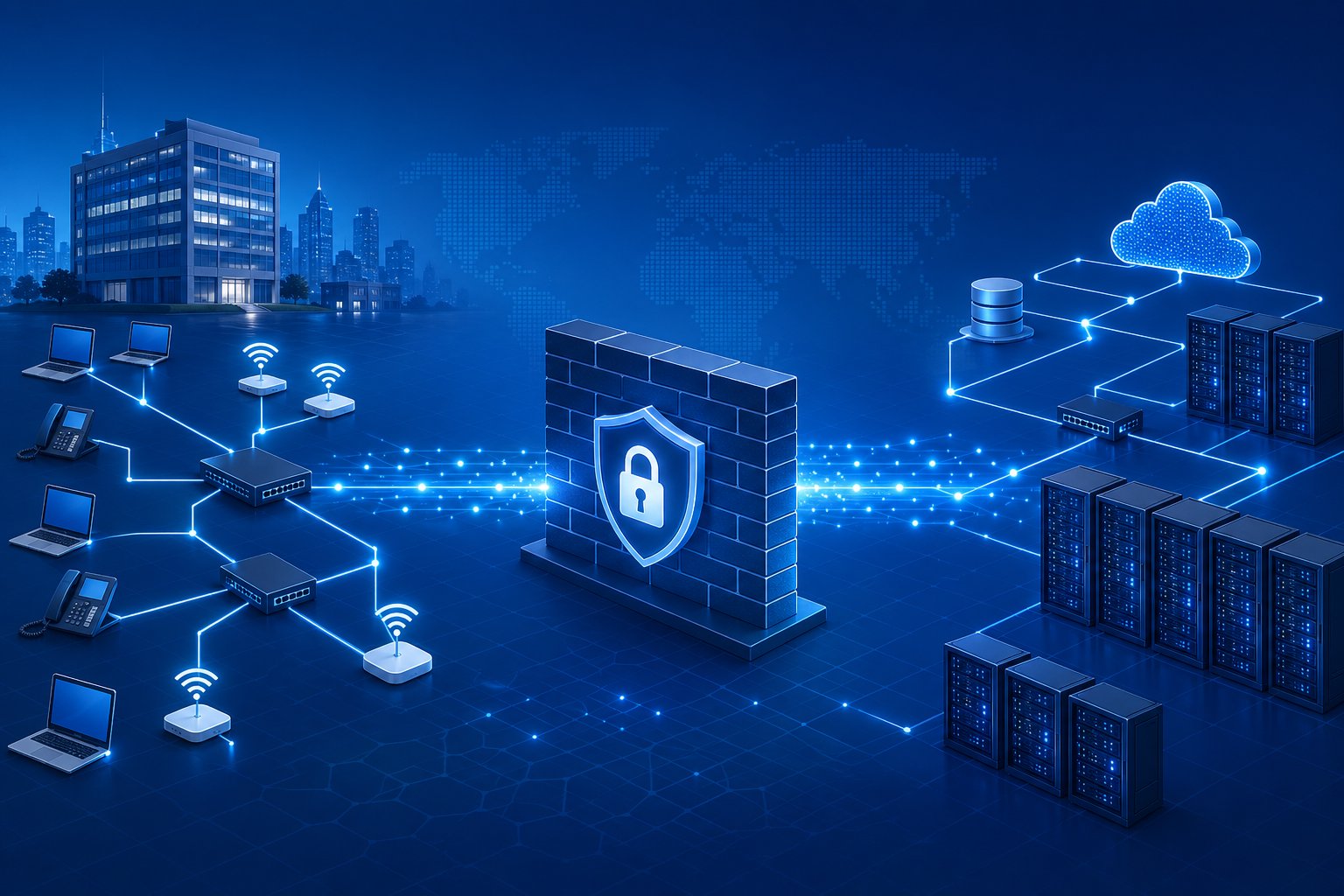 Network infrastructure and firewall security concept